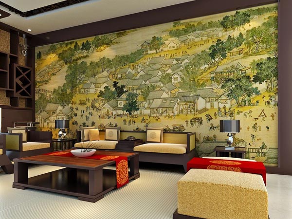 Китайский стиль в интерьере.Пример росписи на стене 