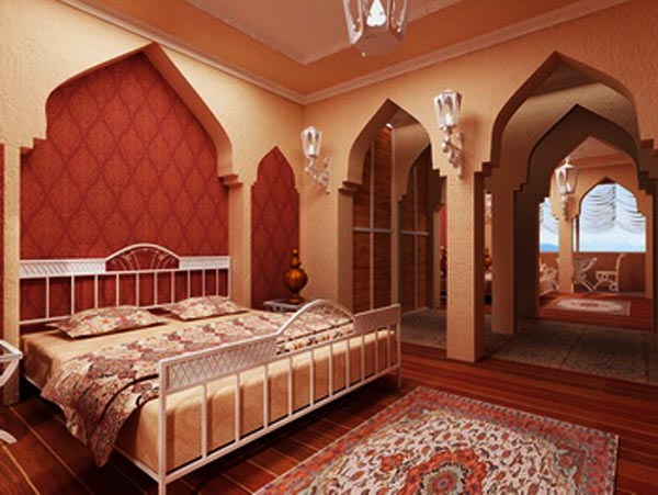 Марокканский стиль. Использование стрельчатых арок в интерьере спальни